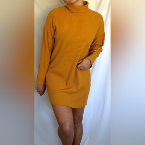 Mustard Yellow Long Sleeve Sweater Dress, S
